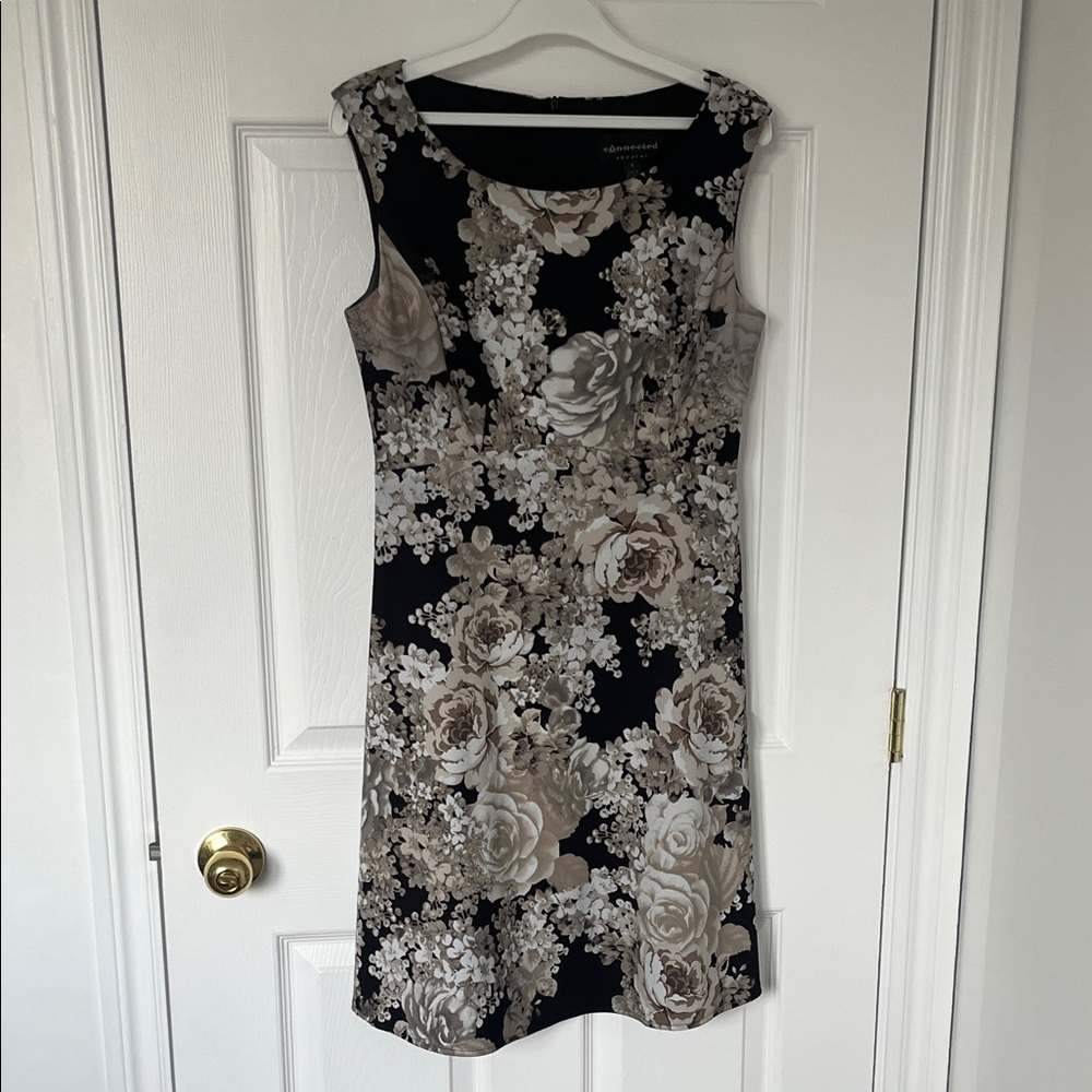 SUMMER SALE - Connected Apparel Black and Cream Floral Midi Dress
